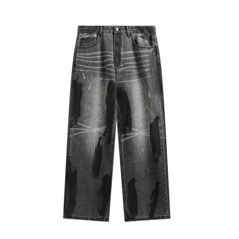 Paint Stripe Faded Baggy Jeans-streetwear-techwear