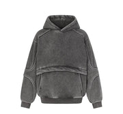 Gray hoodie with contrasting piping on a white background