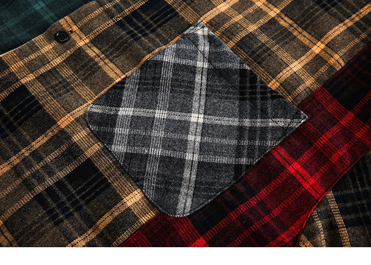 Patchwork Plaid Over Shirt-streetwear-techwear