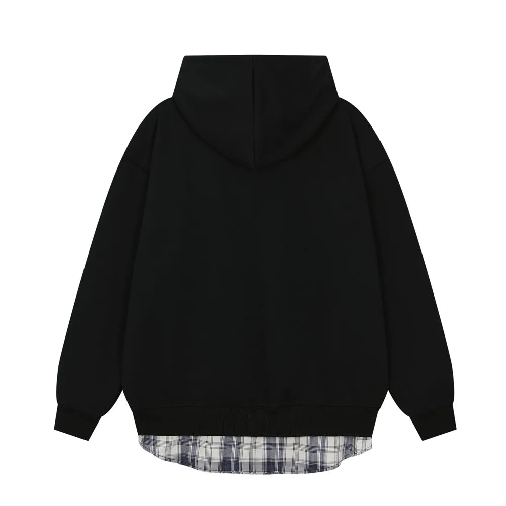 Plaid Patchwork Zip-up Hoodie-streetwear-techwear