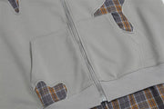 Plaid Patchwork Zip-up Hoodie-streetwear-techwear