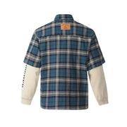 Plaid Shirt with Mock Layer Sweatshirt Sleeves-streetwear-techwear