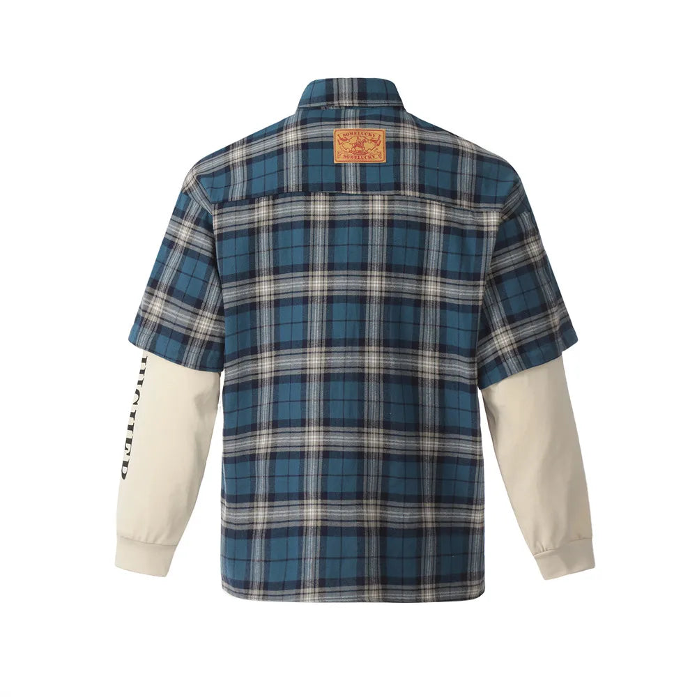 Plaid Shirt with Mock Layer Sweatshirt Sleeves-streetwear-techwear