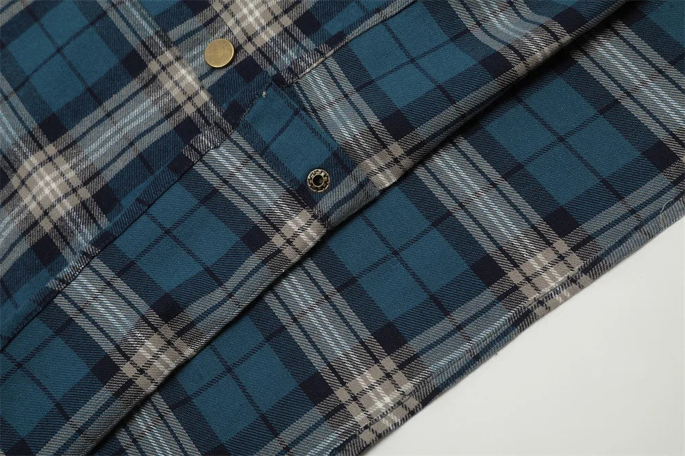 Plaid Shirt with Mock Layer Sweatshirt Sleeves-streetwear-techwear