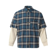 Plaid Shirt with Mock Layer Sweatshirt Sleeves-streetwear-techwear