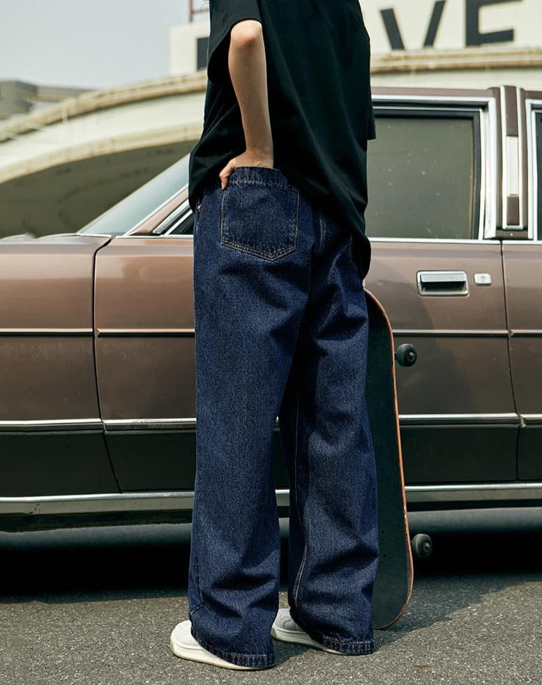 Pleat Front Wide Leg Jeans-streetwear-techwear