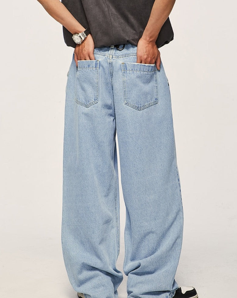 Pleat Front Wide Leg Jeans-streetwear-techwear
