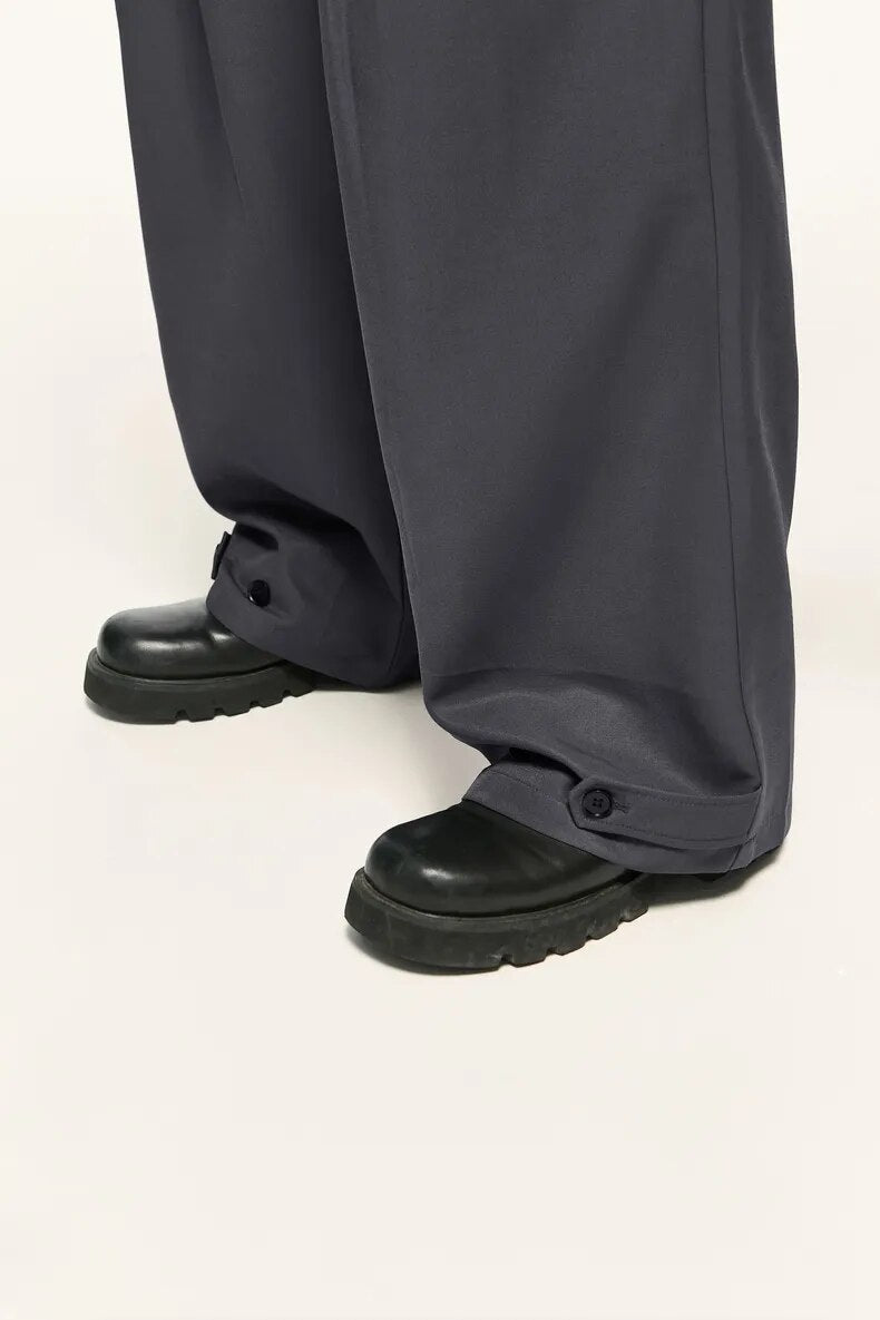 Pleat Front Wide Leg Trousers-streetwear-techwear