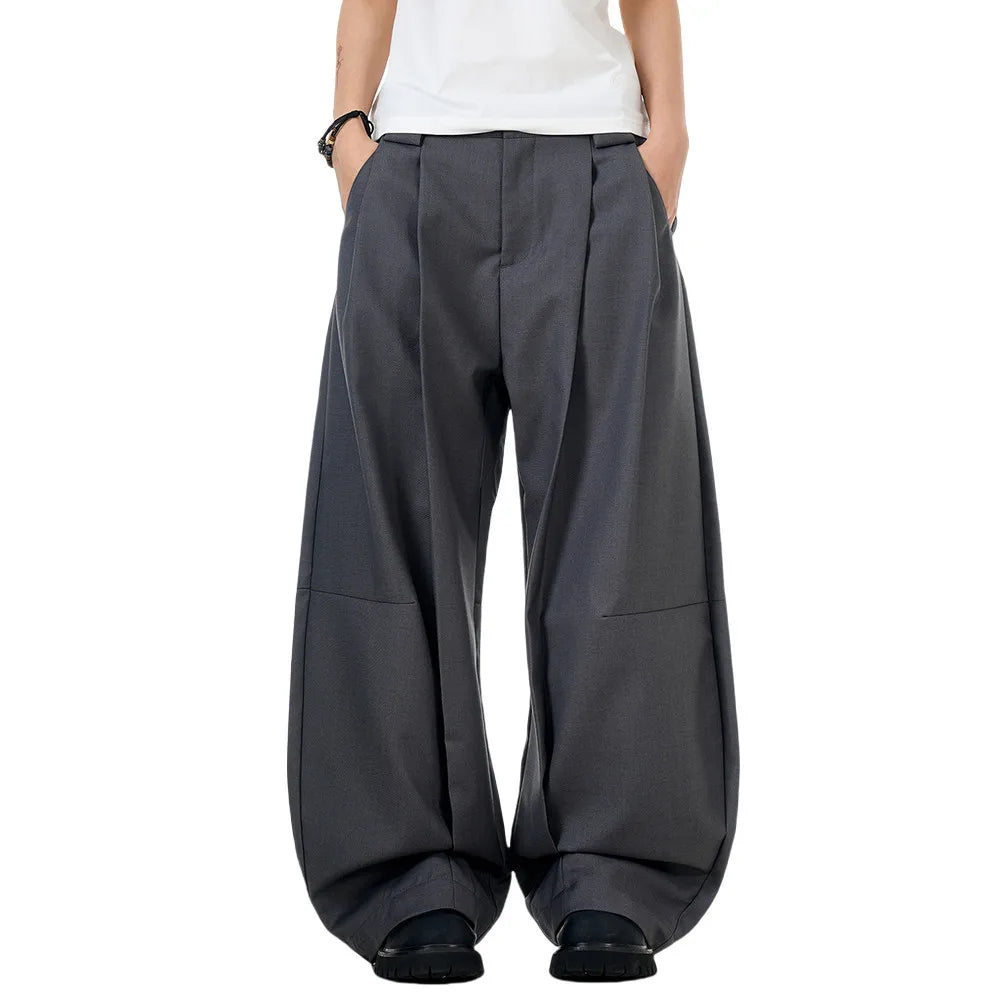 Pleated Arc Leg Suit Pants-streetwear-techwear
