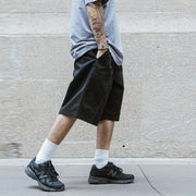 Pleated Front Knee Length Skater Shorts-streetwear-techwear