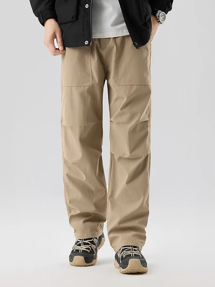 Pleated Knee Straight Leg Ripstop Pants-streetwear-techwear