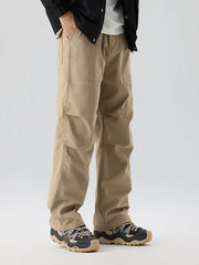 Pleated Knee Straight Leg Ripstop Pants-streetwear-techwear