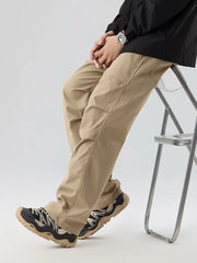 Pleated Knee Straight Leg Ripstop Pants-streetwear-techwear