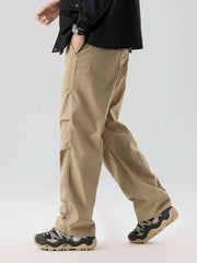 Pleated Knee Straight Leg Ripstop Pants-streetwear-techwear