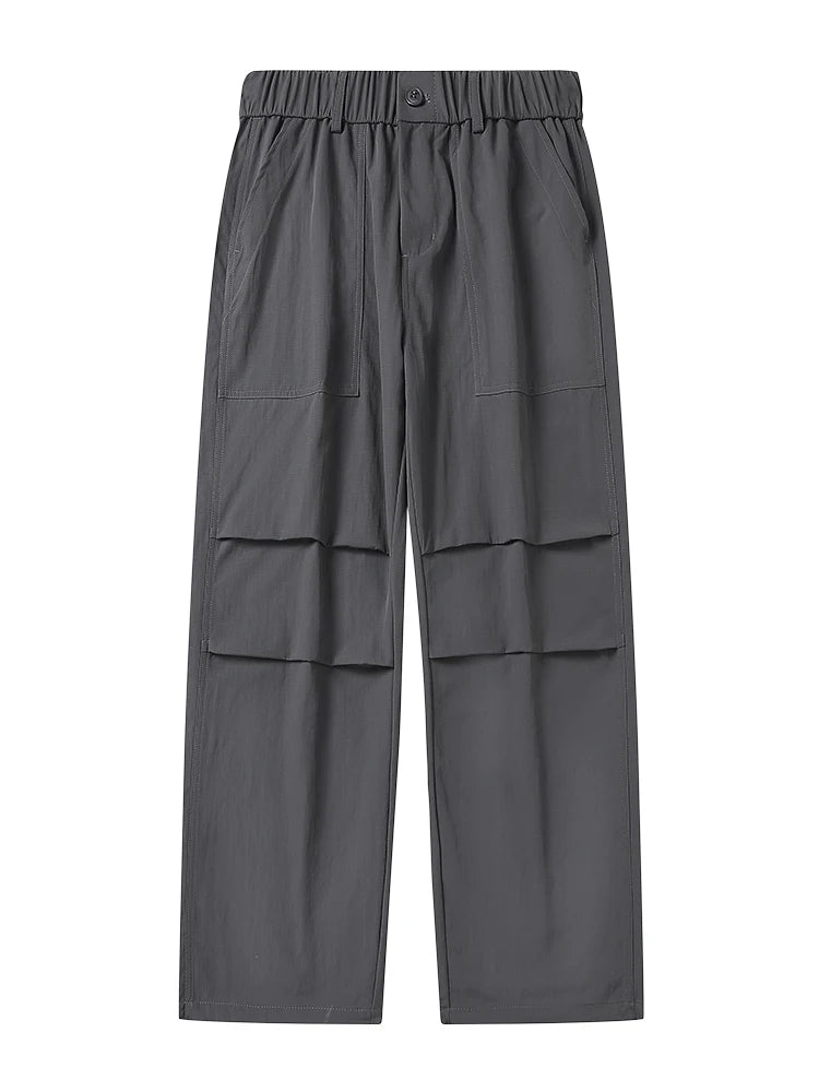 Pleated Knee Straight Leg Ripstop Pants-streetwear-techwear