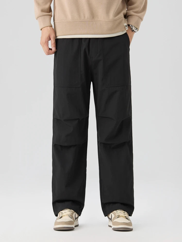 Pleated Knee Straight Leg Ripstop Pants-streetwear-techwear