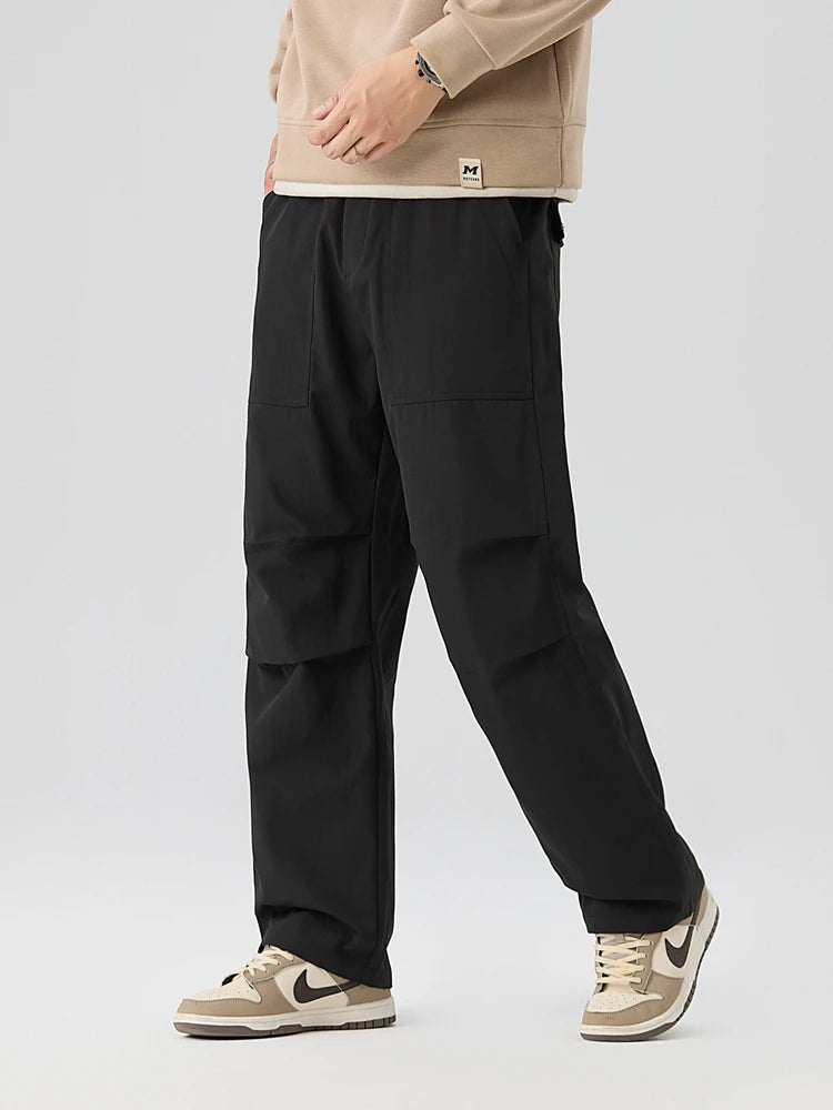 Pleated Knee Straight Leg Ripstop Pants-streetwear-techwear