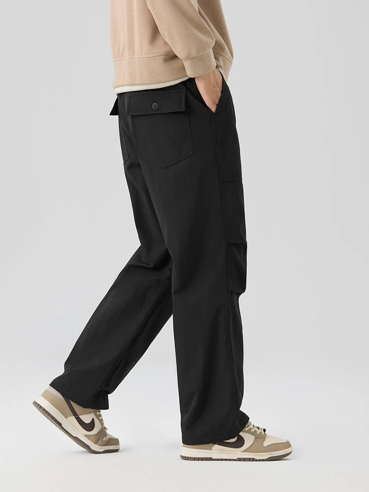 Pleated Knee Straight Leg Ripstop Pants-streetwear-techwear