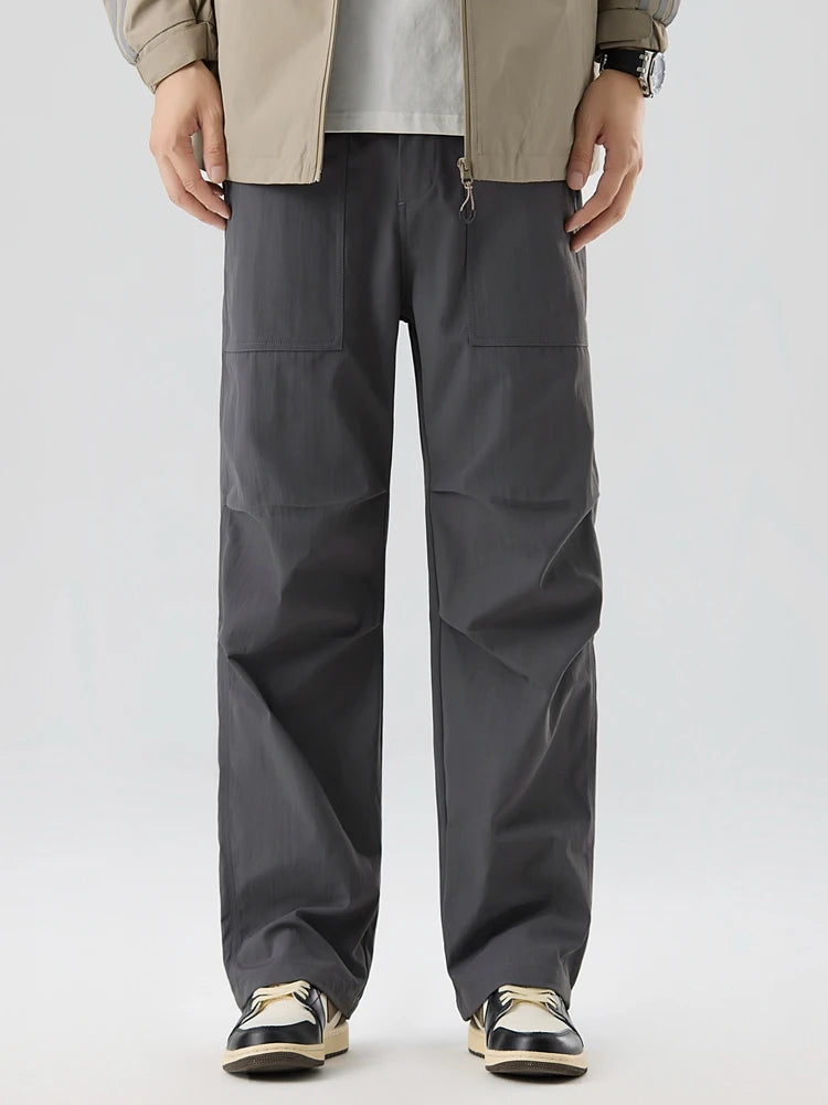 Pleated Knee Straight Leg Ripstop Pants-streetwear-techwear