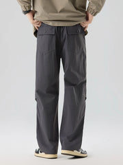 Pleated Knee Straight Leg Ripstop Pants-streetwear-techwear