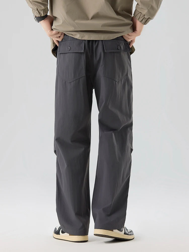 Pleated Knee Straight Leg Ripstop Pants-streetwear-techwear
