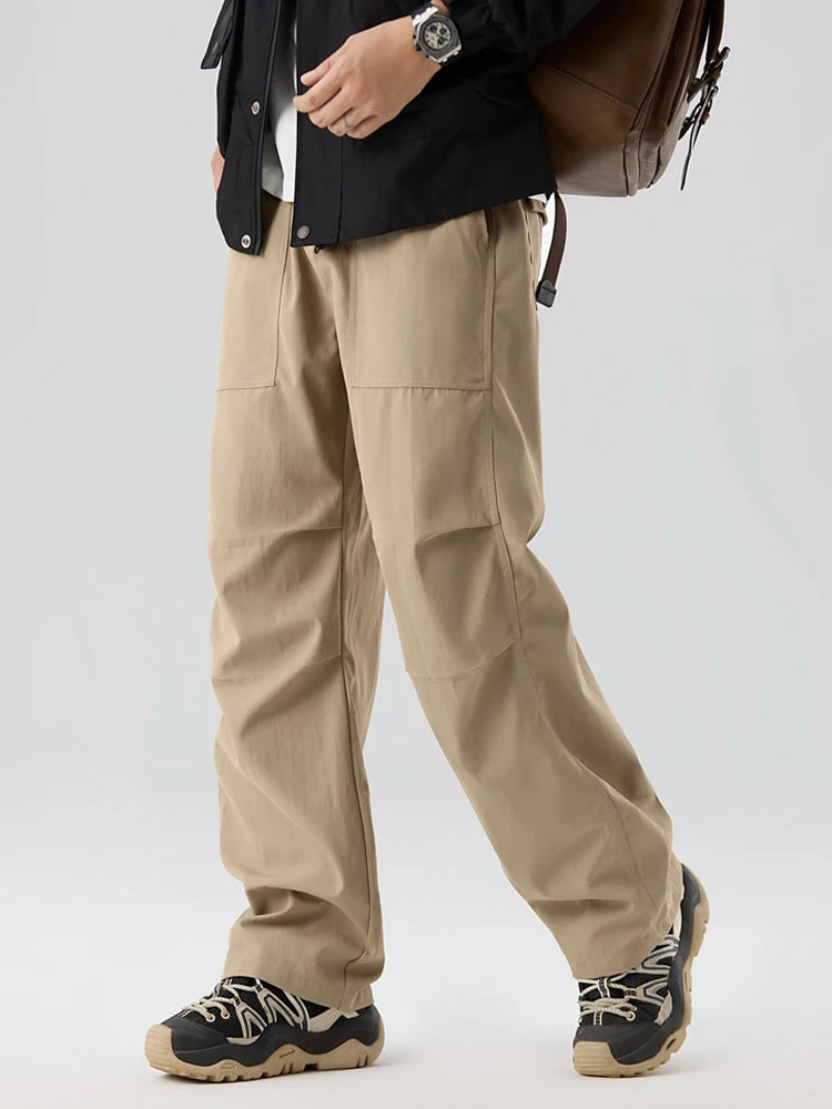 Pleated Knee Straight Leg Ripstop Pants-streetwear-techwear