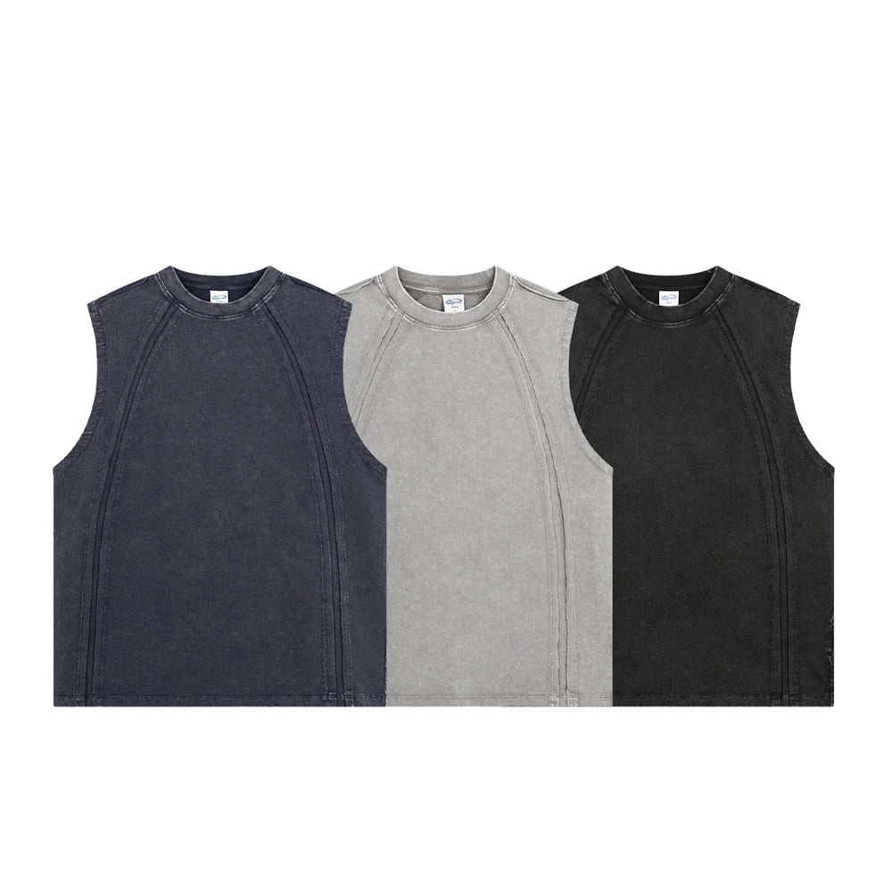Raw Edge Acid Wash Drop Sleeve Tank-streetwear-techwear