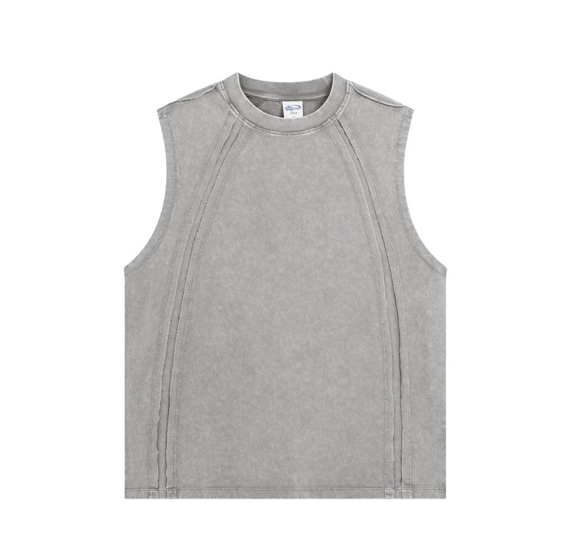 Raw Edge Acid Wash Drop Sleeve Tank-streetwear-techwear
