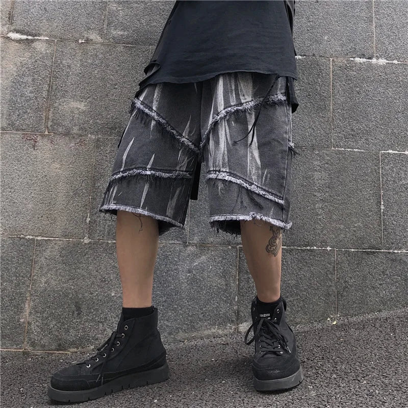 Rebellion Frayed Denim Shorts-streetwear-techwear