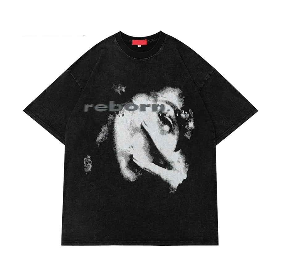 'Reborn' Acid Wash Graphic T-Shirt-streetwear-techwear