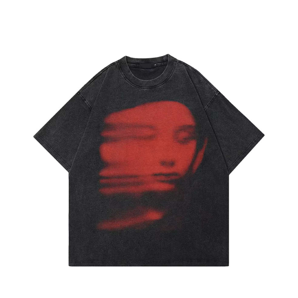 トップス NECK FACE / WASHED HEAVY WEIGHT T-SHIRT Red Phantom Face' Acid Wash Graphic T-Shirt | Streetwear at Before
