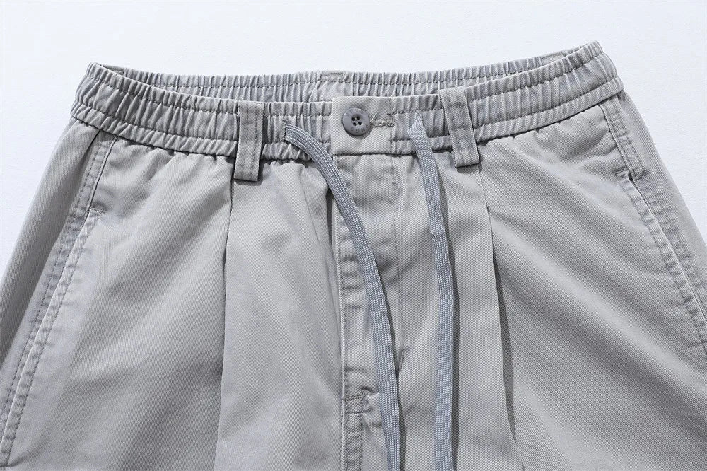 Relaxed Fit Pleated Knee Drawstring Shorts-streetwear-techwear
