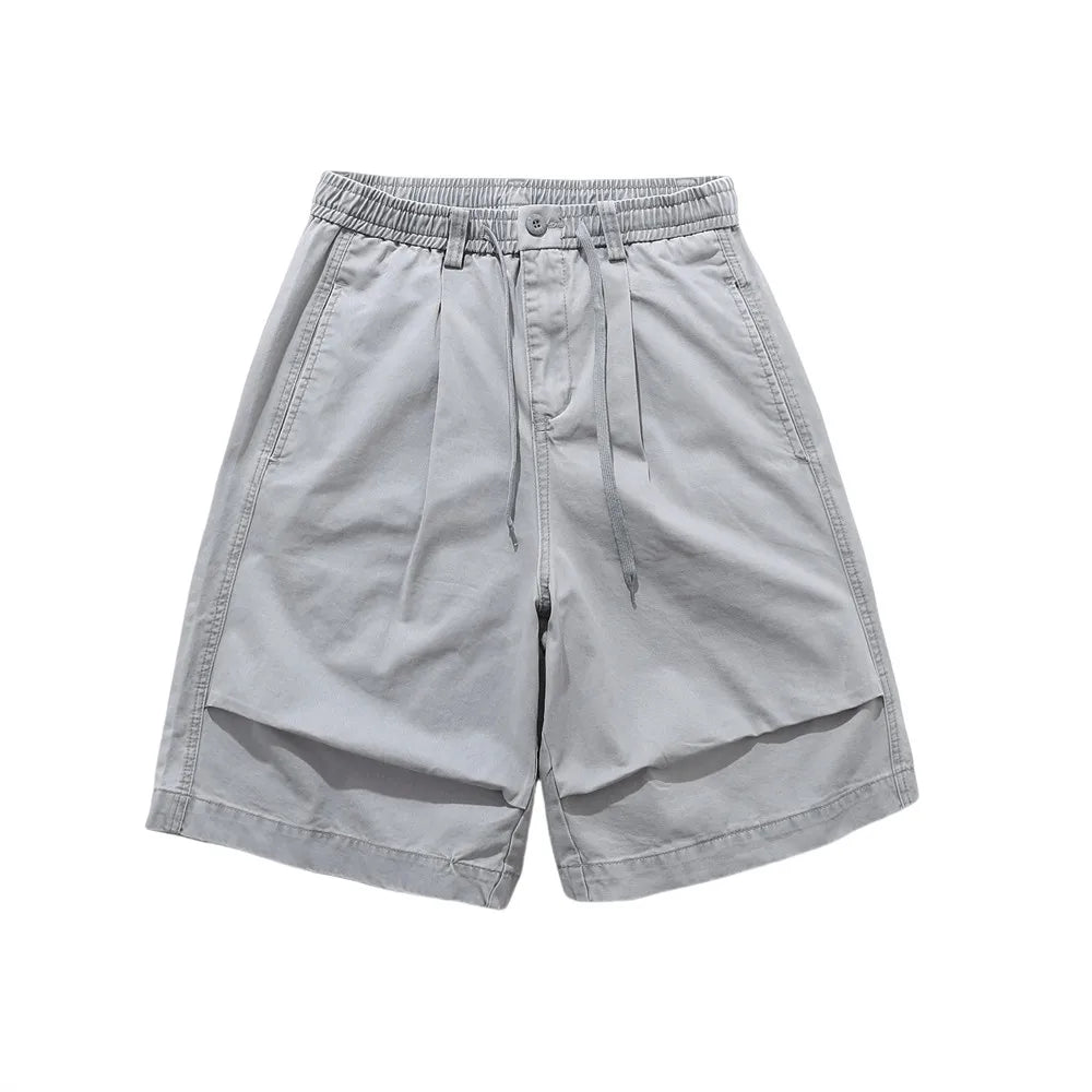 Relaxed Fit Pleated Knee Drawstring Shorts-streetwear-techwear