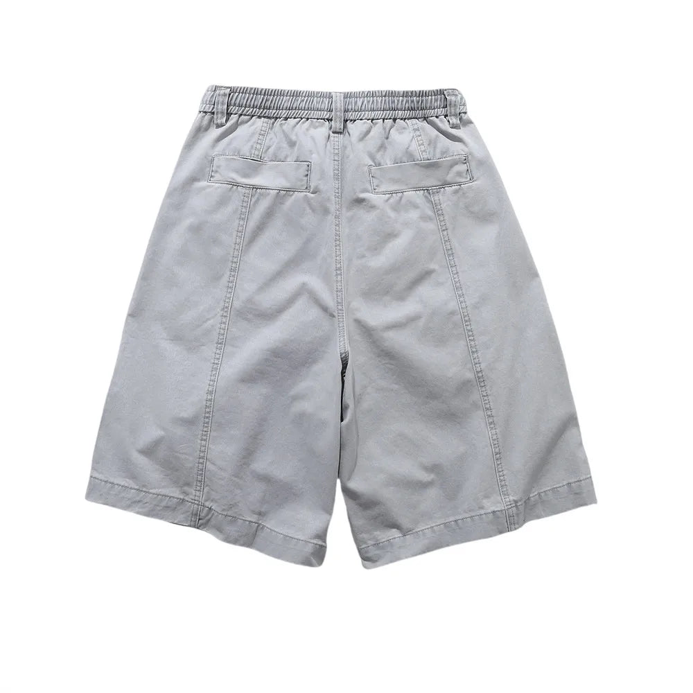 Relaxed Fit Pleated Knee Drawstring Shorts-streetwear-techwear