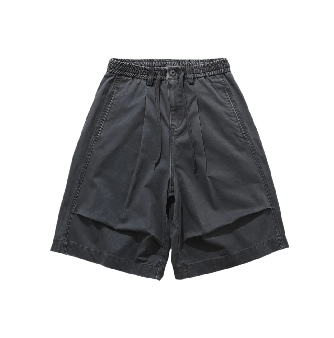 Relaxed Fit Pleated Knee Drawstring Shorts-streetwear-techwear
