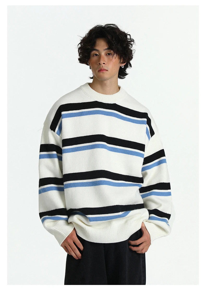 Retro 90's Stripe Sweater-streetwear-techwear