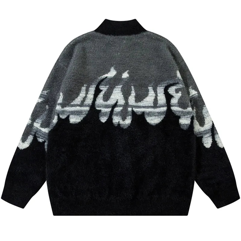 Retro Flame Mohair Style Zip Up Sweater-streetwear-techwear