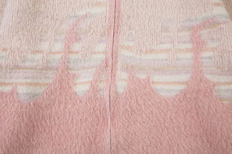 Retro Flame Mohair Style Zip Up Sweater-streetwear-techwear