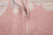 Retro Flame Mohair Style Zip Up Sweater-streetwear-techwear