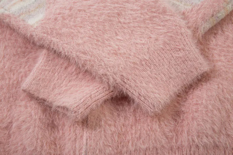 Retro Flame Mohair Style Zip Up Sweater-streetwear-techwear