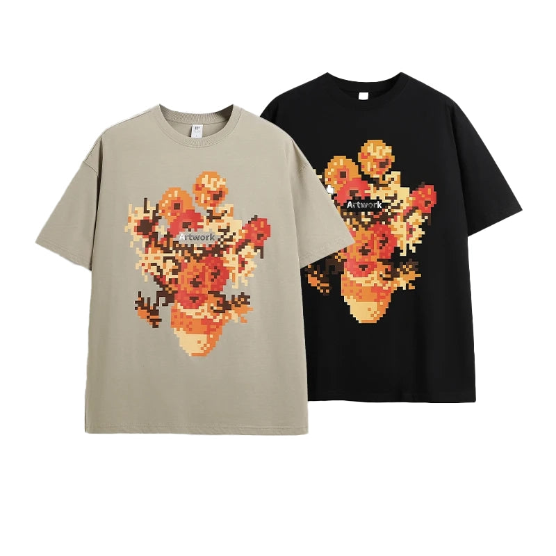 Pixelated Flowers 'Artwork' Graphic T-Shirt-streetwear-techwear
