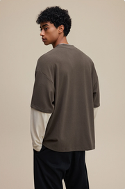 Contrast Mock Double Layer Long Sleeve T-Shirt-streetwear-techwear