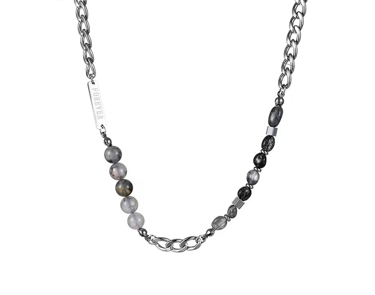 Stainless Steel & Gemstone Link Necklace-streetwear-techwear