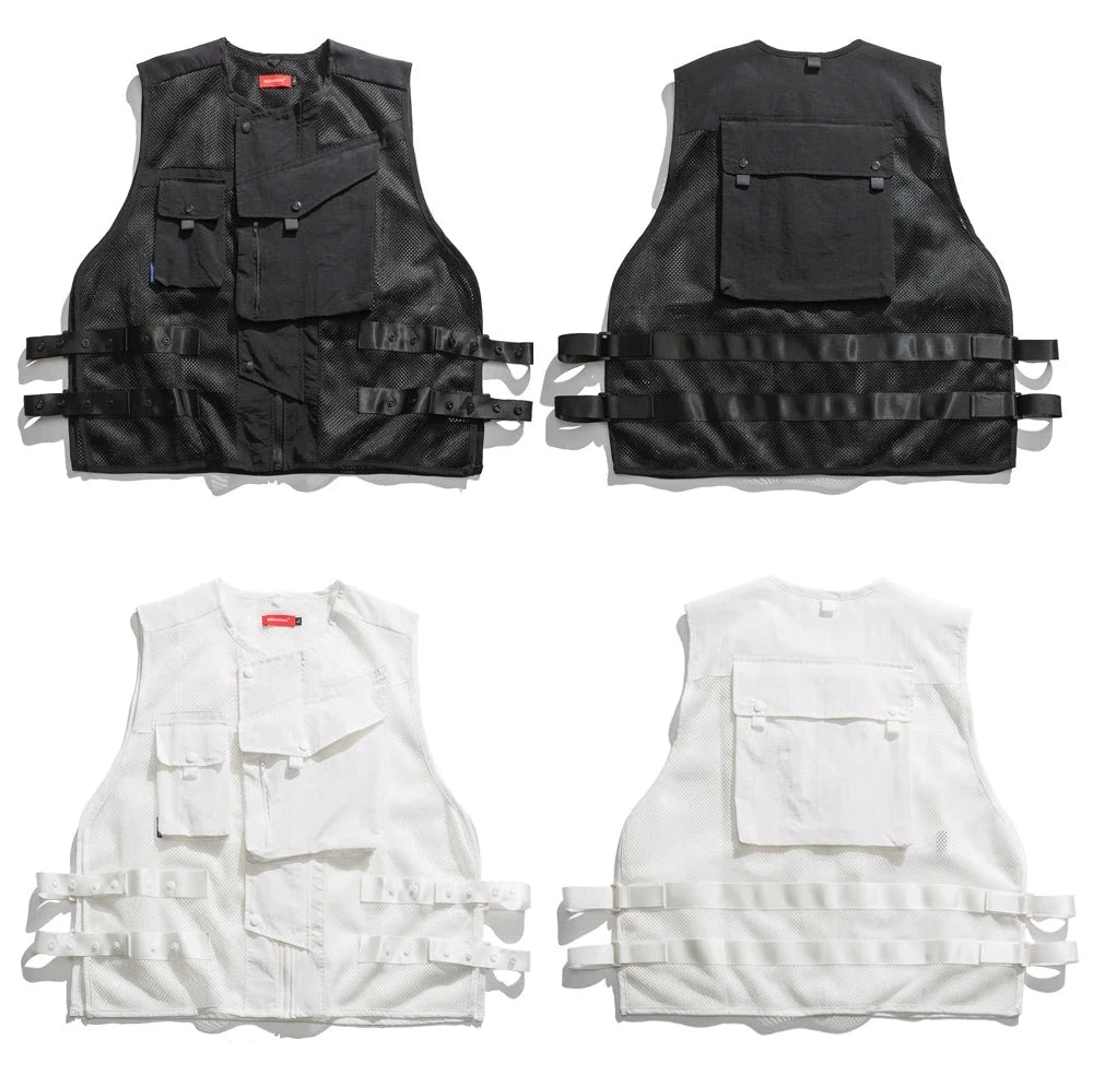 Strapped Mesh Utility Vest-streetwear-techwear