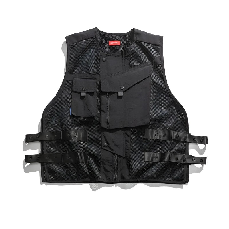Strapped Mesh Utility Vest-streetwear-techwear