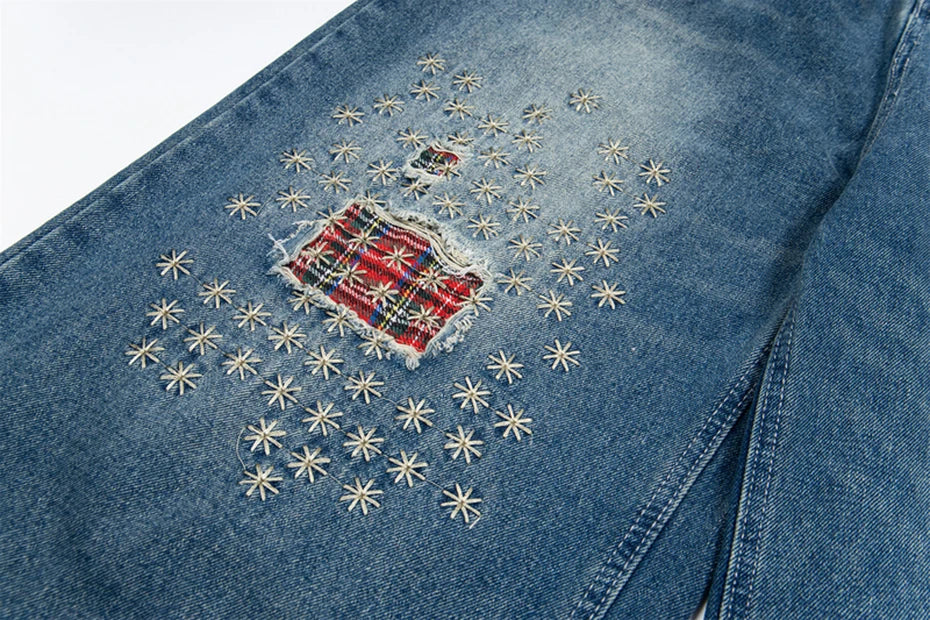 Threadwork Plaid Patch Jeans-streetwear-techwear