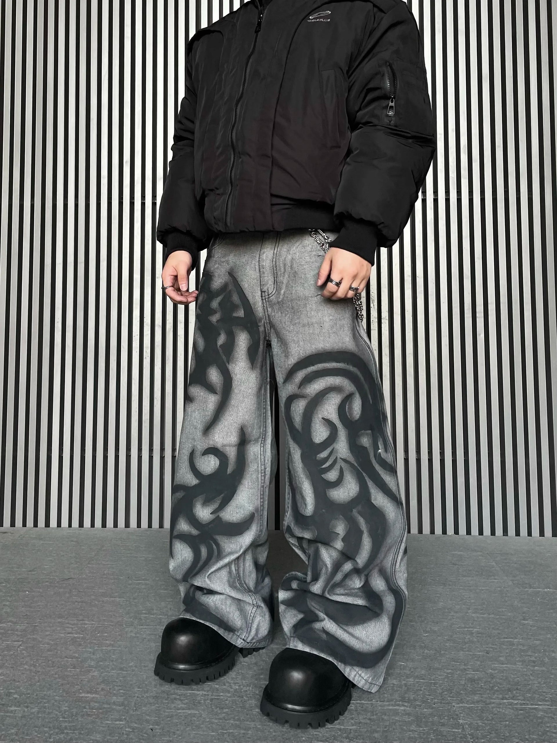 Tribal Graffiti Loose Jeans-streetwear-techwear