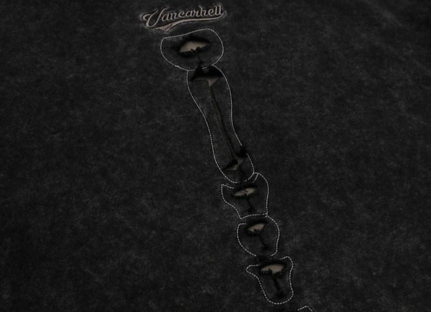 VANCARHELL Skeleton Ribcage Acid Wash Hoodie-streetwear-techwear