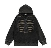 VANCARHELL Skeleton Ribcage Acid Wash Hoodie-streetwear-techwear