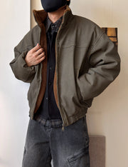 Vintage Wash Fleece Lined Bomber Jacket-streetwear-techwear